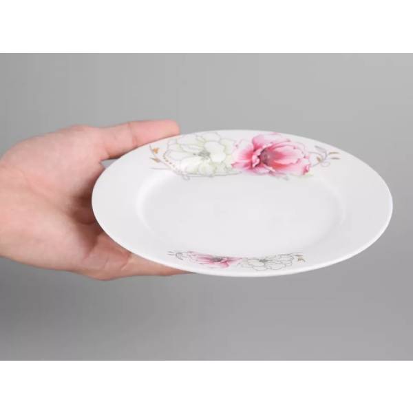 Deep round white dish with special pattern, durable ceramic material