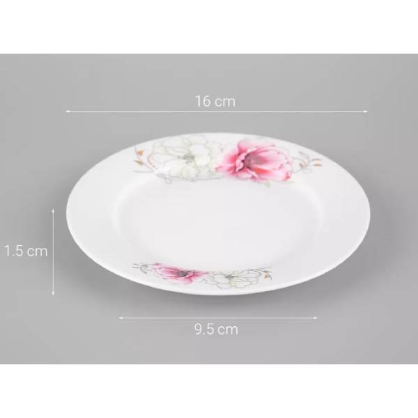 Deep round white dish with special pattern, durable ceramic material