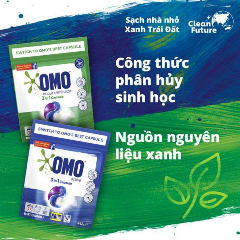 Omo detergent washing tablets with British technology - colorfast (17 tablets/bag) for front- and back-door washing machines