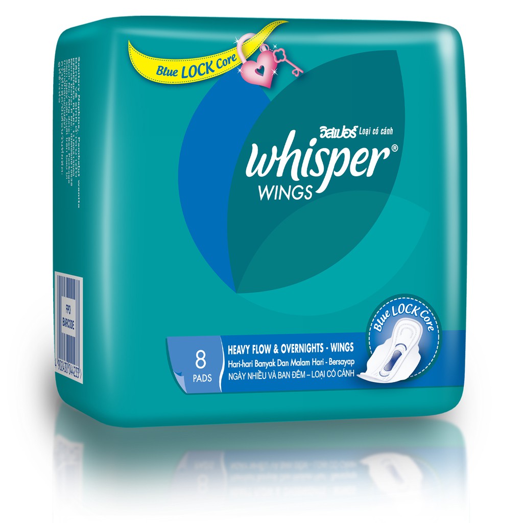 Whisper Heavy flow and Overnight Wings 8 pads